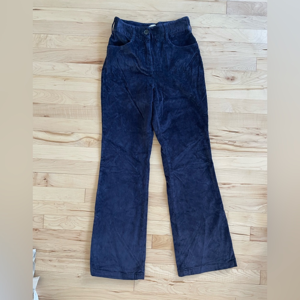 Aritzia navy corduroy flare pants